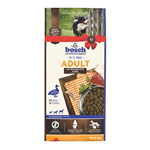 bosch HPC Adult mit Ente Reis Hundetrockenfutter für ausgewachsene Hunde aller Rassen 1 x 15 kg