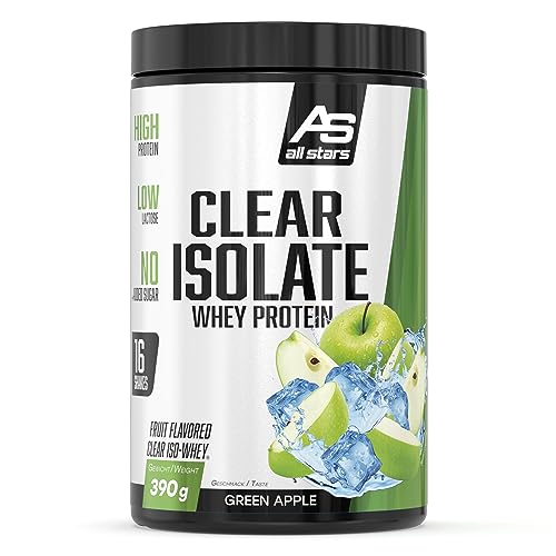 ALL STARS Clear Isolate Whey Protein 390 g Green Apple Whey Isolate Protein Pulver für einen erfrischenden Protein-Shake Kalorienarmer Clear Iso Whey Eiweiß-Drink ohne Zuckerzusatz