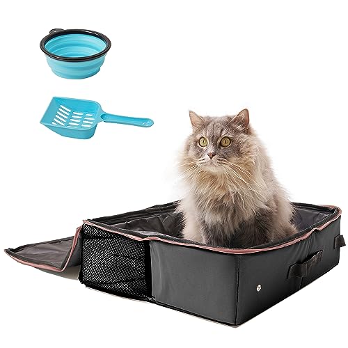 PETKARAY Reise-Katzentoilette tragbare Katzentoilette faltbare Reisetoilette für Katzen im Auto inklusive Ersatzeinsatz mit klappbarem Deckel mit Reißverschluss