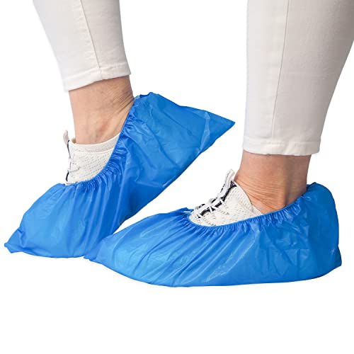 ARNOMED Schuhüberzieher Extra Stark Blaue CPE Überziehschuhe 100 Stück Regenschutz Überschuhe Schuh Überzieher wasserdicht latexfreie Schuhschutz Schuh Überzug für die Baustelle