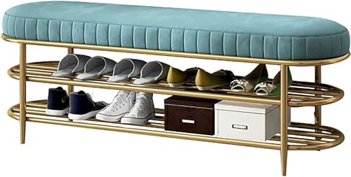 Schuhbank mit Flanellkissen aus Metall leichte Luxus-Bett-Endbank doppellagiges Schuhregal Flur-Organizer