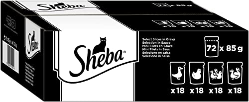 Sheba Selection Sauce Katzenfutter mit Geflügel Sauce für ausgewachsene Katzen Multipack mit 72x 85g Katzennahrung
