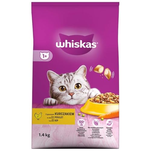 Whiskas Adult 1 Katzentrockenfutter mit Huhn 2 Beutel 2x1 4kg Hochwertiges Trockenfutter für ausgewachsene Katzen ab 1 Jahr- unterschiedliche Produktverpackungen erhältlich