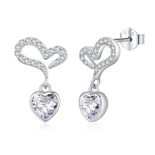 Herz Ohrringe Silber 925 Hängend Herz Ohrstecker Mädchen Creolen Klein Herz Schmuck Valentinstag Geschenke für Damen Frauen