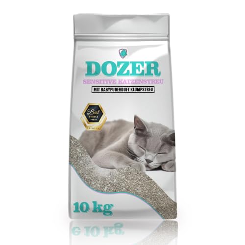 10kg Dozer Katzenstreu Sensitive mit Babypuderduft Klumpstreu Premium 13L Katzenstreu mit Babypuder-Duft - Feine Klumpstreu aus Bentonit 10 kg 13L