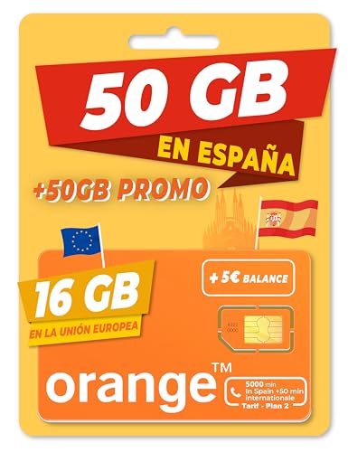 ORANGE Spain - 50GB Prepaid SIM Karte in Spanien 5 Kredit 50 Minuten nach Deutschland telefonieren 5.000 Minuten für Anrufe in Spanien Freischaltung nur unter www marcopolomobile com