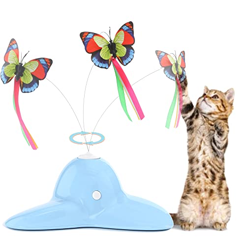 Suhaco Katze Spielzeug Interaktives Schmetterling Kätzchen Spielzeug für Indoor Katzen Elektrisches rotierendes Teaser Schmetterling Automatisches Selbstspielspaß Katze Spielzeug für Langeweile Blau