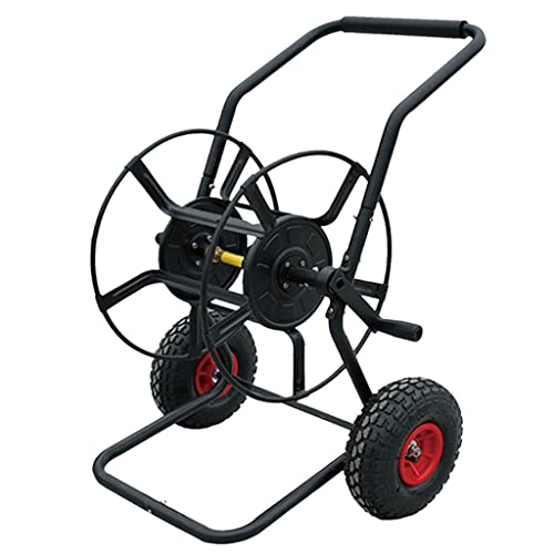 Gartenschlauchwagen Schlauchhalter mit Rädern robust besonders stabil praktisch im Garten und im Freien geeignet für 100 m 1 Zoll Schwarz 62 x 62 x 95 m