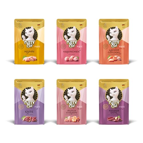 KITTY Cat Pat Mix 3 6 x 85 g Nassfutter für Katzen im Probierpaket getreidefreies Katzenfutter mit Taurin Lachsöl und Grünlippmuschel Alleinfuttermittel mit hohem Fleischanteil Made in Germany