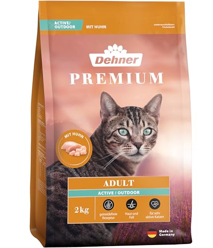 Dehner Premium Katzenfutter Active Outdoor Trockenfutter getreidefrei für ausgewachsene Freigänger Katzen Huhn 2 kg