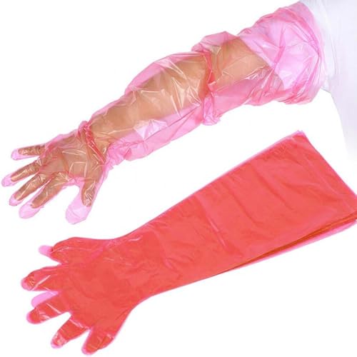 30pcs Langarm Veterinär Handschuh Veterinär-Handschuhe Dehnbare Einweghandschuhe Handschuhe zur Viehbesamung Einweg Weichplastikfolie Handschuhe Veterinärhandschuhe Extra Lange Stulpe 90 cm Rot