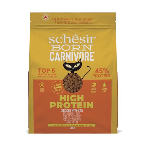 Schesir Born Carnivore Hühnchen und Ei Trockenfutter für ausgewachsene Katzen gebacken Beutel mit 255 g