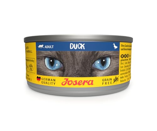 JOSERA Nassfutter Duck 12 x 85 g Adult Premium Katzenfutter nass für ausgewachsene Katzen Ente mit Lachsöl getreidefrei gegen Harnsteinbildung Haarballen Alleinfutter 12er Pack