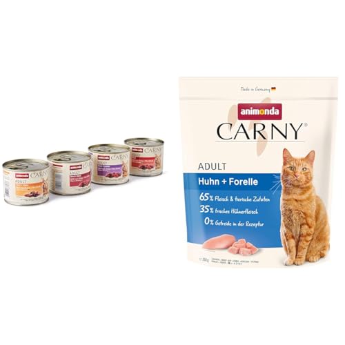 Animonda Carny Adult Katzen Nassfutter Herzhafte Variation 12 x 200 g Carny Trockenfutter zuckerfrei und ohne Getreide mit Huhn Forelle 1 x 350 g