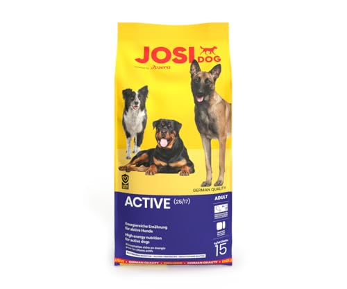 JosiDog Active 1 x 15 kg Adult Premium Trockenfutter für ausgewachsene aktive Hunde mit Geflügelfleisch verfeinert glutenfrei Powered by JOSERA Hundefutter Alleinfutter 1er Pack