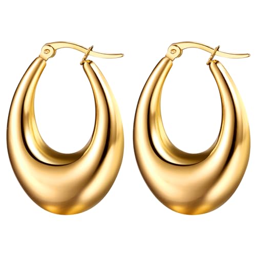 OIDEA Damen Creolen Ohrringe Groß Gold Ovale Hoop Ohrringe aus Edelstahl Hypoallergen Glänzend Mode Schmuck Geschenk für Frauen Mädchen Mutter Freundin