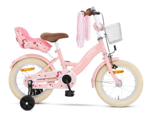 SJOEF Dolly 14 Zoll Kinder Fahrrad für Mädchen Jugend Ab 2 7 Jahren 12 18 Zoll inklusive Stützräder Rosa