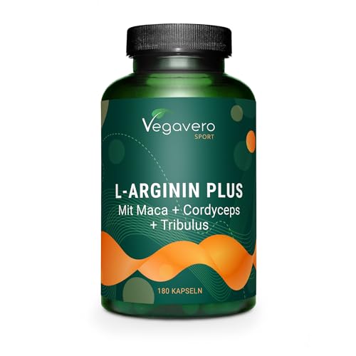 L-ARGININ Plus Vegavero 180 Kapseln L-Arginin Base mit Maca Cordyceps Tribulus Zink BOOSTER für aktive Männer Hochdosiert VEGAN Ohne Zusätze