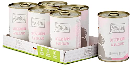 MjAMjAM - Premium Nassfutter für Katzen - saftiges huhn und wildlachs 6er Pack 6 x 400 g getreidefrei mit extra viel Fleisch