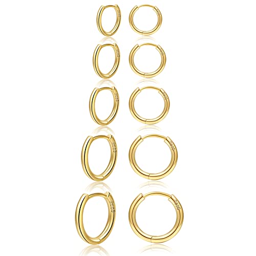 PABBEU 5 Paar Ohrringe Gold Creolen Goldene Ohrringe Damen Hypoallergen Creolen Gold Set Mehrere Piercings Gold Ohrringe 6 8 10 12 14mm
