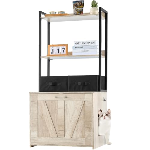 VEVOR Katzenschrank Katzentoilettenmöbel mit 2-stufigem Regal Katzenhaus aus Holz für den Innenbereich Katzenklo Haus bis 60 kg passend für die meisten Katzentoiletten 599 4 x 500 x 1270 mm