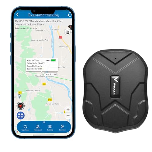 Winnes GPS Tracker Auto Ohne ABO APP Fahrrad GPS Tracker Wasserdicht Diebstahlschutz Echtzeit Ortung Geo Fence Alarms Mehrere Alarmmodi 90 Tage Standby Starker Magnet Ortungsgerät