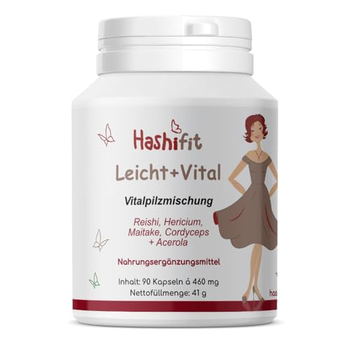 Leicht Vital - Vitalpilzmischung aus Reishi Hericium Maitake Cordyceps mit Acerola Vitamin C - 90 Kapseln