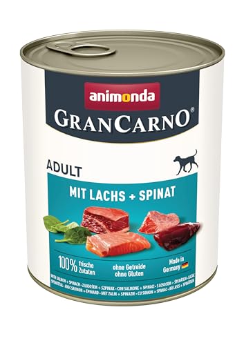 animonda GranCarno Adult Hundefutter Nass Nassfutter für Hunde erwachsen mit Lachs Spinat 6 x 800 g