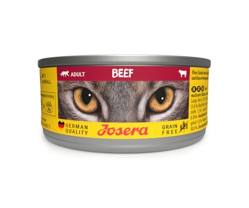 JOSERA Nassfutter Beef 12 x 85 g Adult Premium Katzenfutter nass für ausgewachsene Katzen Rind mit Lachsöl getreidefrei gegen Harnsteinbildung und Haarballen Alleinfutter 12er Pack