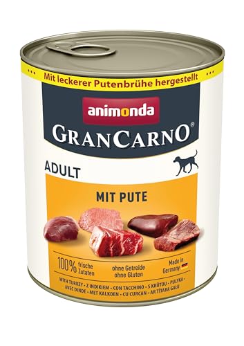 GranCarno Hunde Nassfutter mit Pute 6 x 800 g Hundefutter nass ohne Getreide und Zucker von animonda für ausgewachsene Hunde mit frischen fleischlichen Zutaten