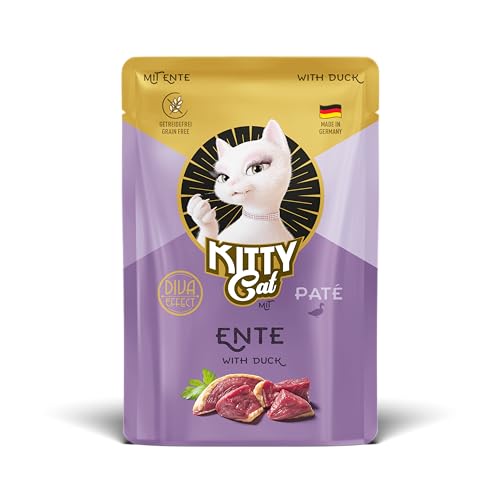 KITTY Cat Pat Ente 6 x 85 g Nassfutter für Katzen getreidefreies Katzenfutter mit Taurin Lachsöl und Grünlippmuschel Alleinfuttermittel mit hohem Fleischanteil Made in Germany