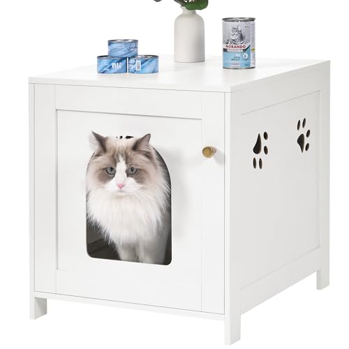 Hzuaneri Katzenschrank Versteckte Katzentoilette Möbel Lagerung Schrank Bank Hölzerne Katze Waschraum für Wohnzimmer Schlafzimmer Weiß CB82213X