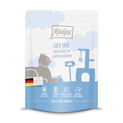 MjAMjAM - Premium Katzenfeuchtfutter - Quetschie - saftiges Huhn mit köstlicher Karotte 1 Packung 1 x 300g Getreidefrei mit zusätzlichem Fleisch