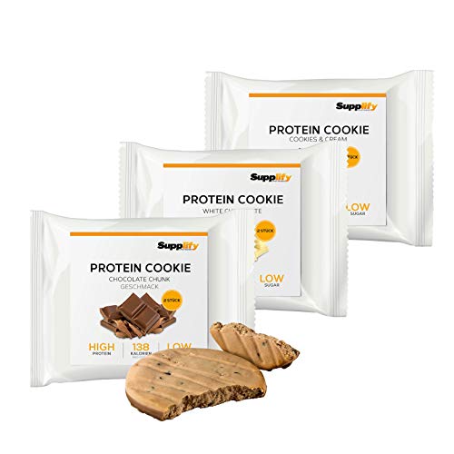 Supplify Protein Cookie Mix Box mit bestem Whey Eiweiß und wenig Zucker - die leckere Alternative zu Proteinriegel Eiweiß-Pulver 6x40g