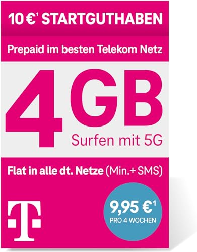 Telekom MagentaMobil M ohne Vertragsbindung inkl. I 4 GB Allnet Flat Min alle dt. Netze EU Roaming I Surfen mit LTE Max Hotspot Flat I 10 EUR Startguthaben