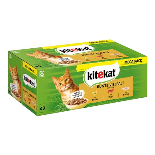 KITEKAT Portionsbeutel Multipack Bunte Vielfalt in Sauce 3 Varietäten 48 x 85g