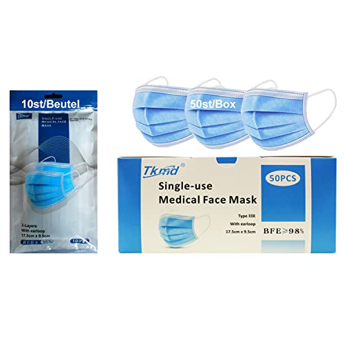 50 St. Medizinische OP Mundschutz Atemschutz 3-Lagig TYP IIR BFE 98% CE Geprüft und Zertifiziert Gesichtsmaske MNS Blitzversand Blau