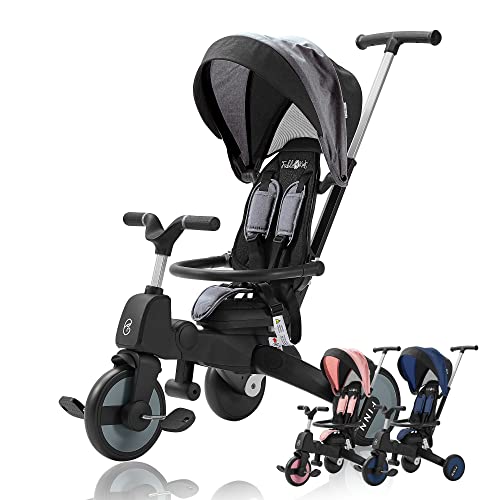FableKids 7in1 Lenkstange Fahrrad Baby Kinderwagen Elternlenkung Verdeck 18 Monaten 360 Grau