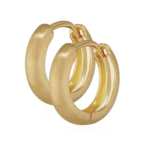 NKlaus Paar Ohrringen Gold - Gelbgold 333 Creolen - Klappcreolen glänzend - 12 2 x 3 2mm - Schmuck Damen und Mädchen - Matt Rund - 4739