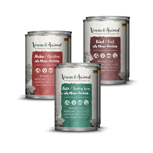 Venandi Animal - Premium Nassfutter für Katzen - Probierpaket I als Monoprotein 6er Pack 6 x 400 g getreidefrei Monoprotein