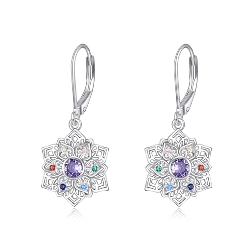 VONALA Chakra Lotus Ohrringe Sterling Silber Lotus Blume Leverback Ohrringe Dangle Drop Ohrringe Yoga-Schmuck für Frauen Mädchen