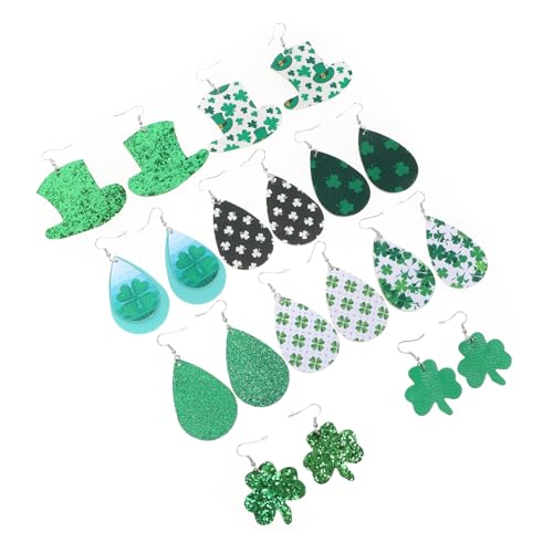 DEARMAMY 10 Paar Ohrringe Mit Vier Kleeblättern Patricks Day Schmuck St Patricks Day Kostüme Für Damen Gefälschter Ohrring Große Creolen Für Frauen Ohrhänger Kleeblatt-ohrring Leder Green