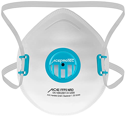 10 Stück ACE ProTec FFP2-Masken - Einweg-Staubschutzmaske mit Ventil - EN 149 - Staubmaske gegen Holz- Metallstaub