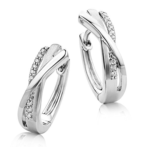 Miore Silber Ohrringe Damen Creolen Stilvolle Ring-Ohrringe aus 925 Sterling Silber mit farblosen Zirkonia-Steinen Ohrschmuck