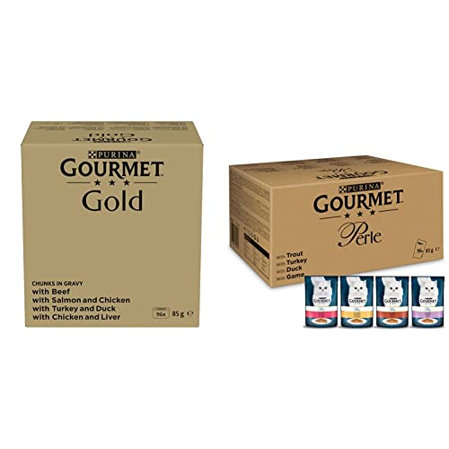 Nestl PURINA Gourmet Gold Zarte Häppchen in Sauce Katzenfutter nass 96er Pack 96 x 85g PURINA GOURMET Perle Erlesene Streifen in Gelee 12er Pack 12 x 8 Beutel 85g