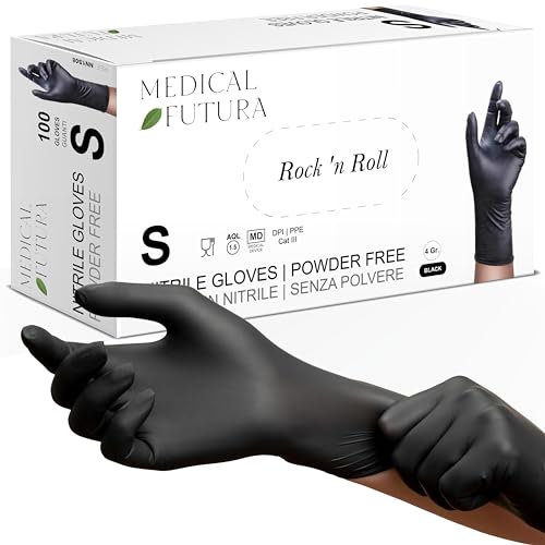 MEDICAL FUTURA - 100 Nitrilhandschuhe S Schwarz Einweghandschuhe Anallergisch 4.0g Puderfrei Latexfrei Für Kosmetiker Tätowierer Werkstätten Lebensmittelverarbeitung S Schwarz