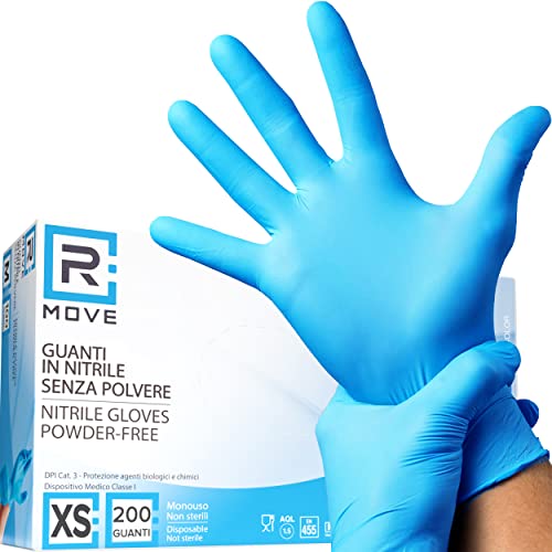 200 Stück Nitril Blau puderfrei latexfrei hypoallergen Handschuhe für Kosmetiker Tätowierer medizinische Bereiche Lebensmittelhandschuhe Einweghandschuhe Größe XS