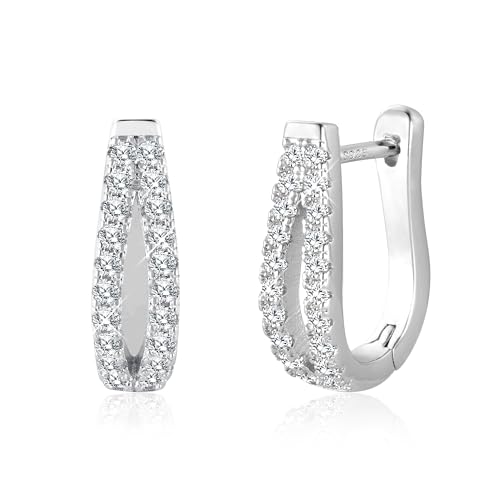 ALEXCRAFT Zirkonia Chunky Ohrringe Silber 925 Creolen Eckig Damen Silver Earrings Geschenk für Frauen Freundin Mama Mädchen