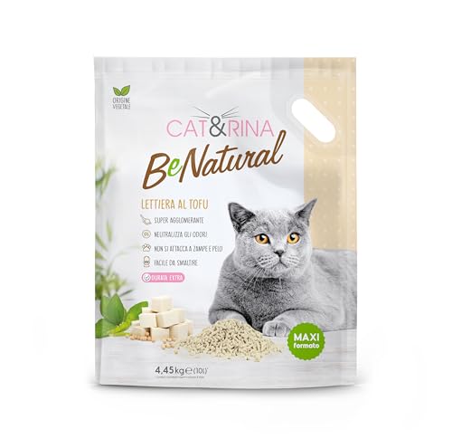 Cat Rina BeNatural Tofu Katzenstreu pflanzlich und stark klumpend. Biologisch abbaubar und in der Toilette entsorgbar. Bis zu 60 Tage Gebrauch. Maxi-Format Katzenstreu Klassisch 10L.