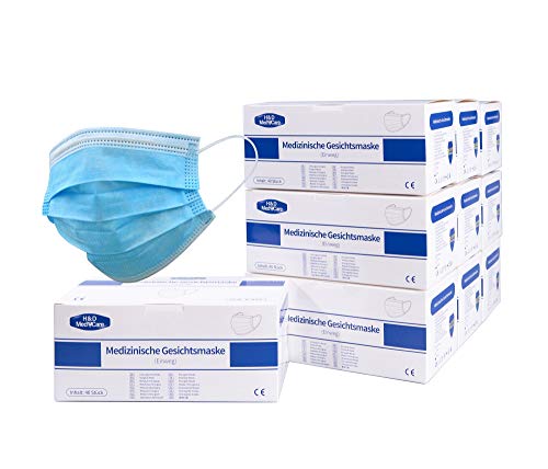 H D MedeCare LTMS050 Mundschutz Atemschutzmaske Einweg Maske Gesichtsmaske 3-lagig blau 50er Pack